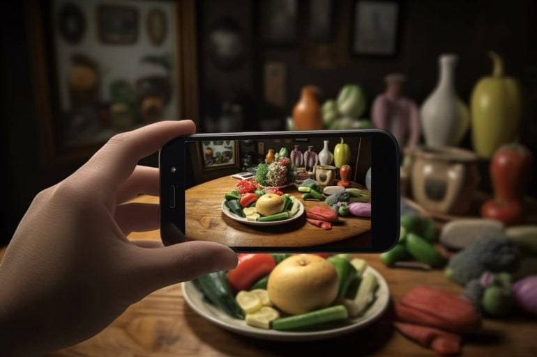 This shows a person taking a photo of food.