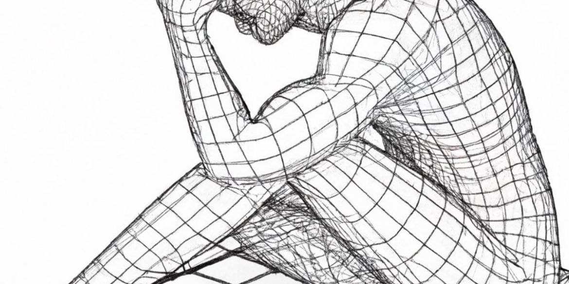 This shows a wire figure of a person in pain
