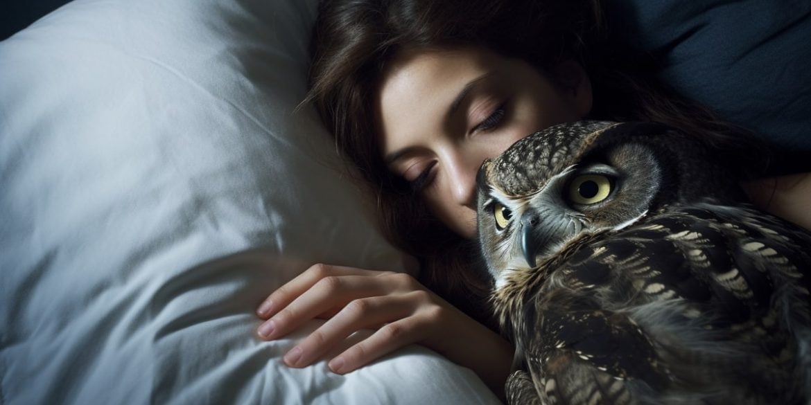 This shows a sleeping woman and an owl.