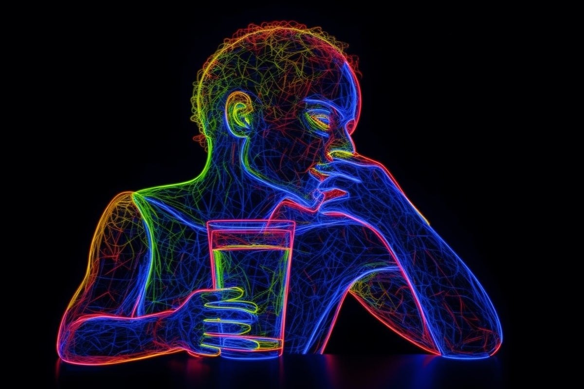 This is a drawing of a person drinking.