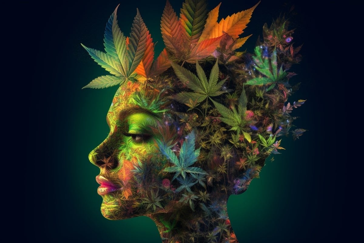 This shows a woman covered in leaves.