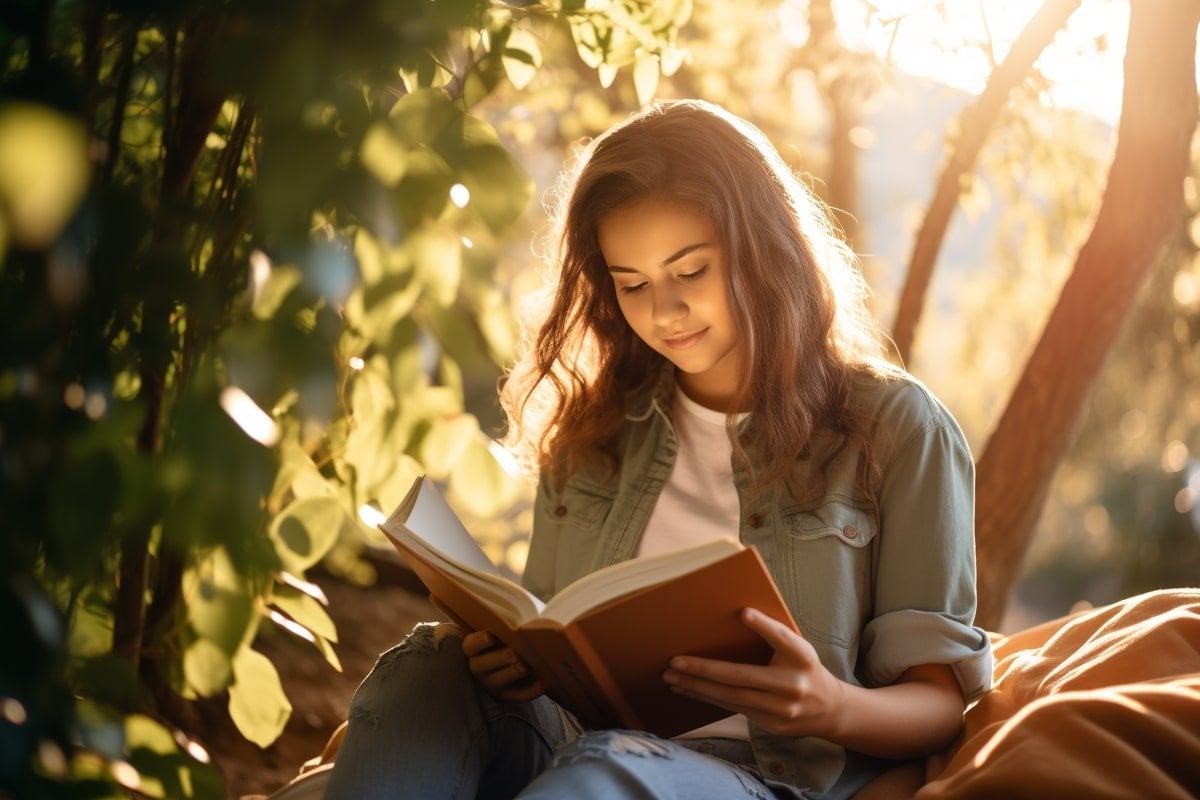 This shows a young girl reading.