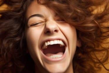 This shows a woman laughing.