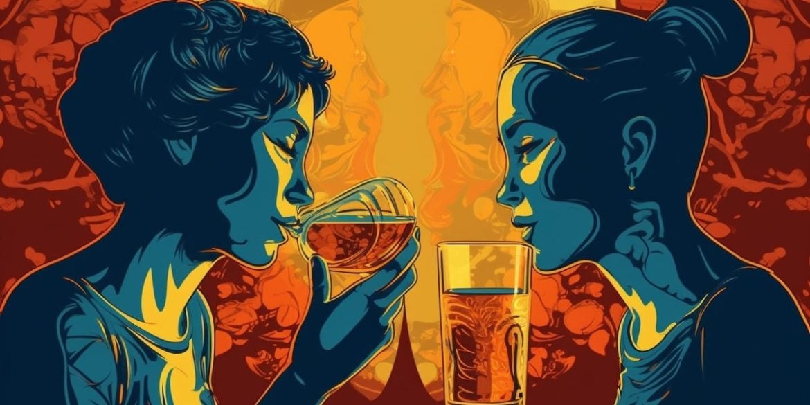 This shows two women drinking.