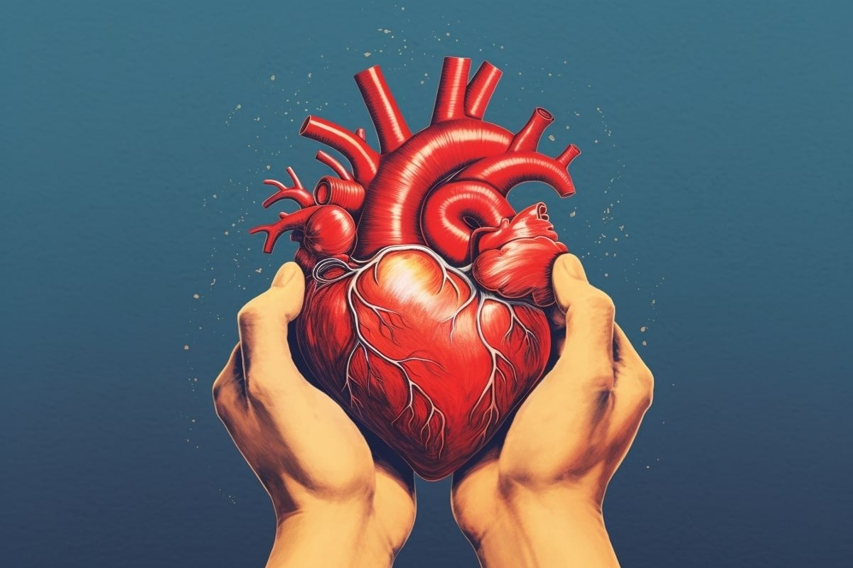 This is a drawing of a heart in a hand.