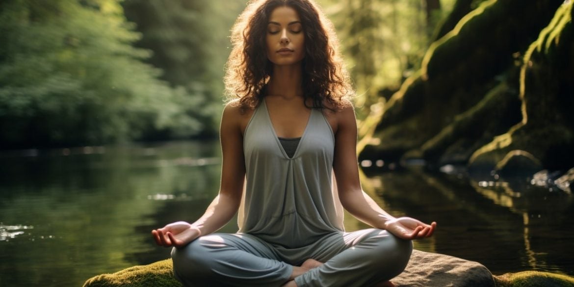 This shows a woman meditating.