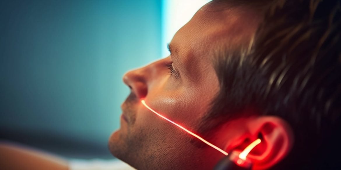 This shows a man having the laser therapy.
