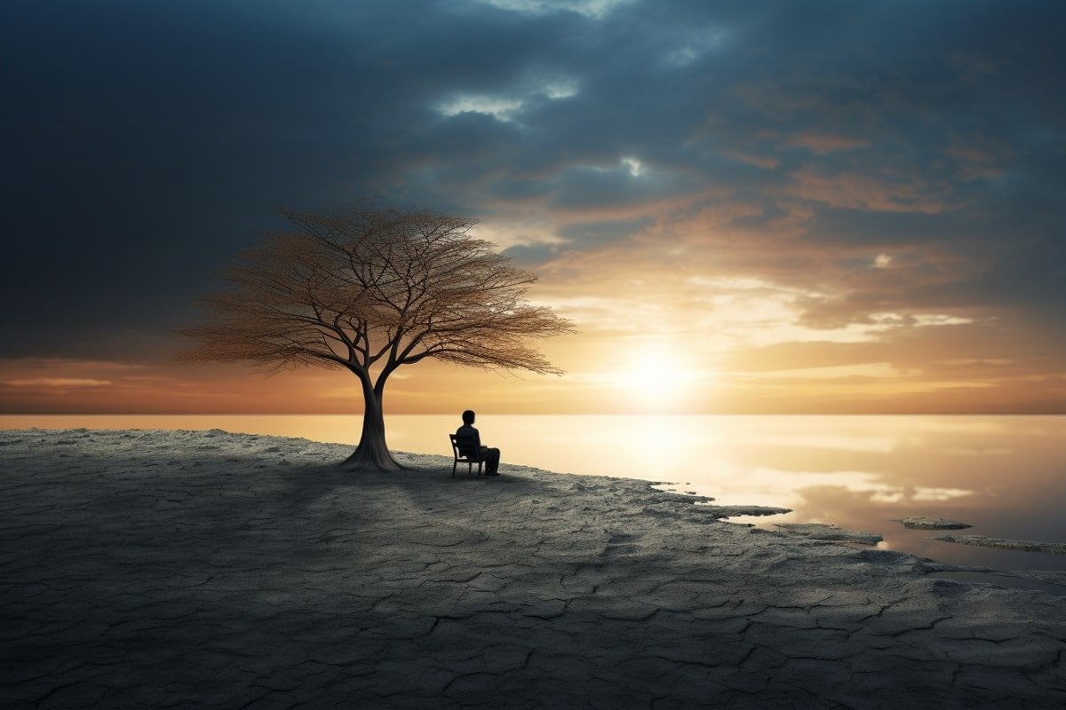 This shows a lonely person sitting under a tree.