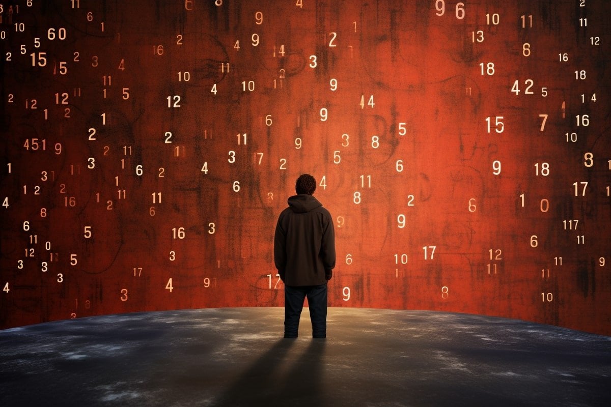 This shows a man surrounded by numbers.
