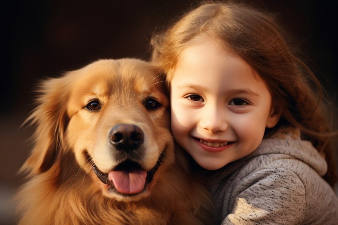 This shows a child and her dog.