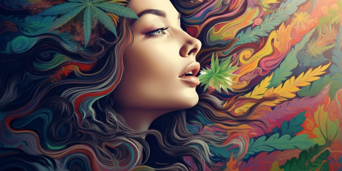 This shows a woman with a swirly background.