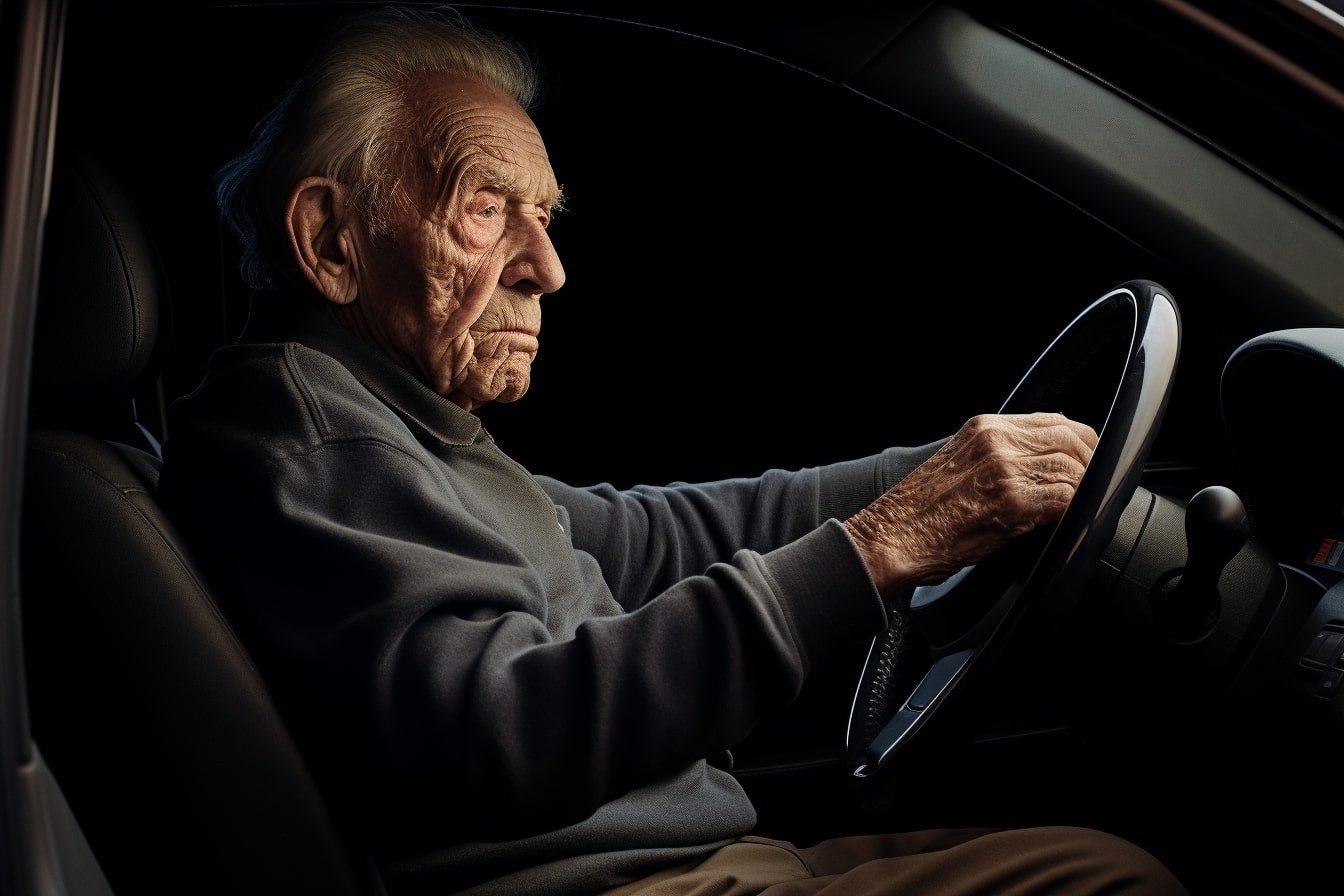 This shows an older man driving.