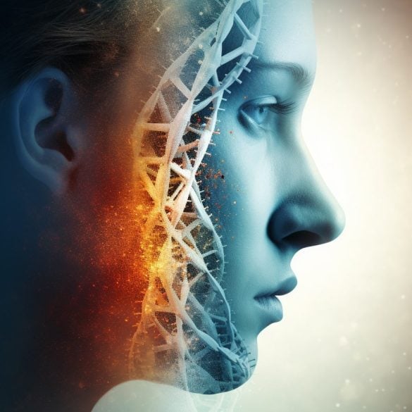 This shows a woman and DNA.