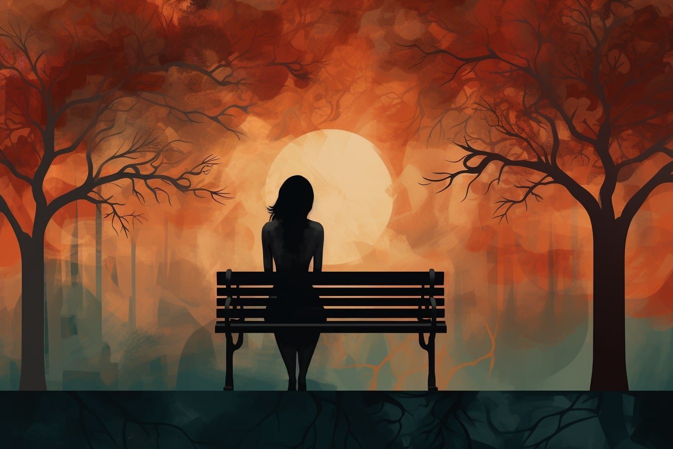 woman sitting on bench silhouette