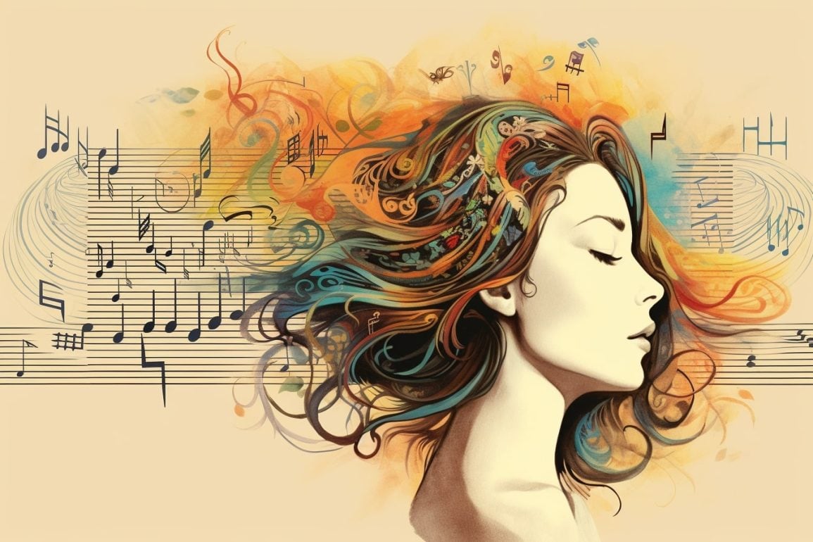 This shows a woman's head and music notes.