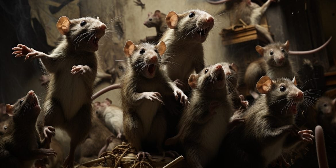 This shows a bunch of playful rats.