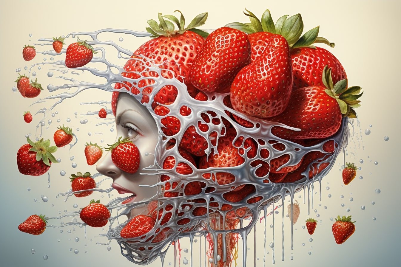 This shows a head and strawberries.