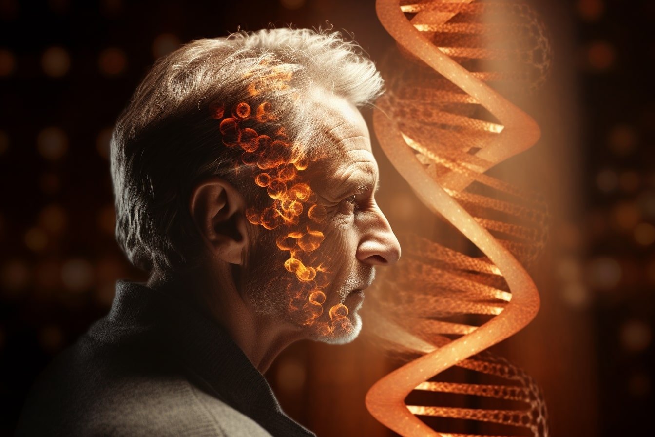 This shows a man's head and DNA.