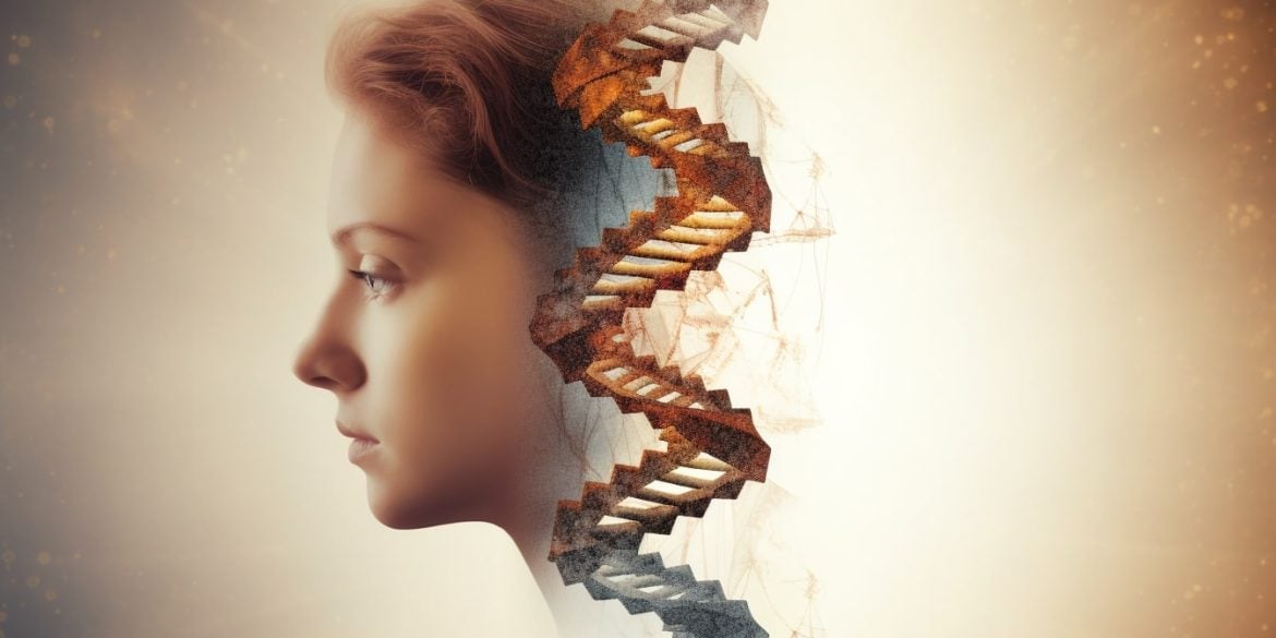 This shows a woman's head and DNA.