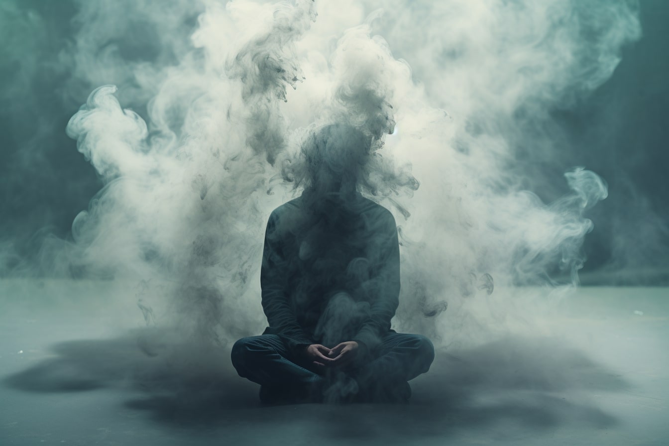This shows a person surrounded by smoke.