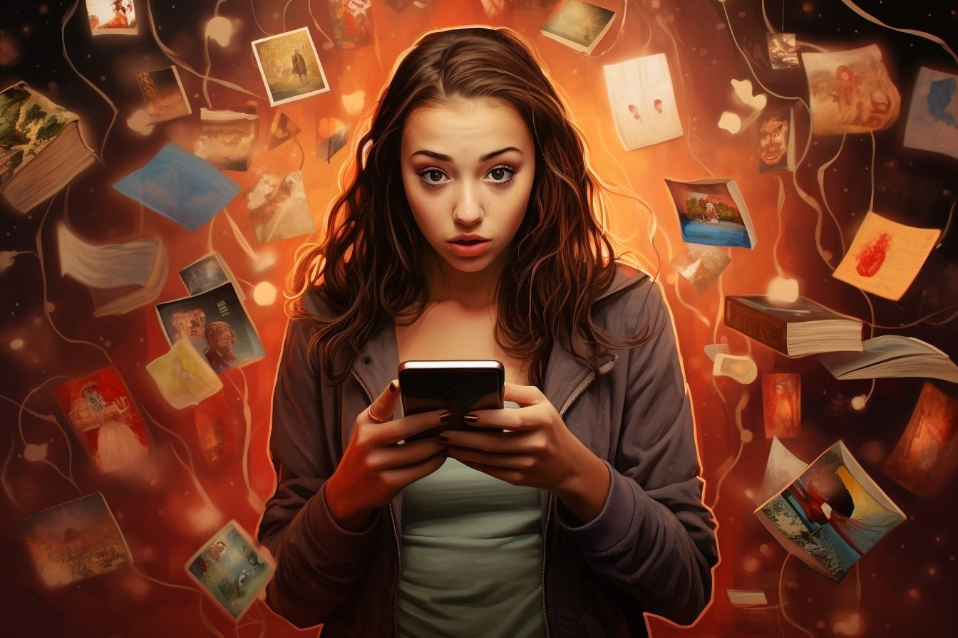 This shows a teenage girl with a cell phone.