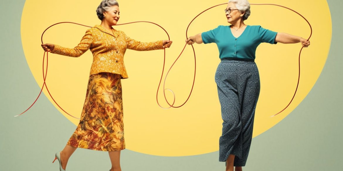 This shows older ladies skipping.