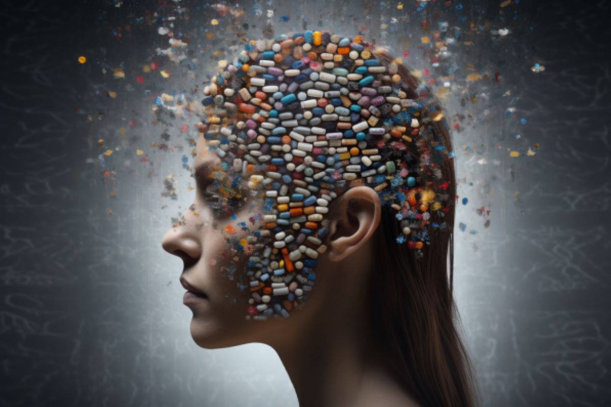 This shows a head covered in pills.