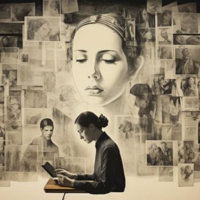 This shows a woman using a laptop.