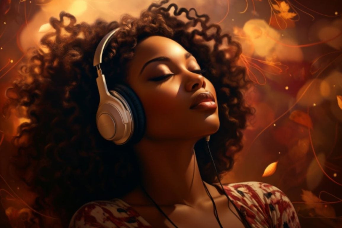 This shows a woman listening to music.