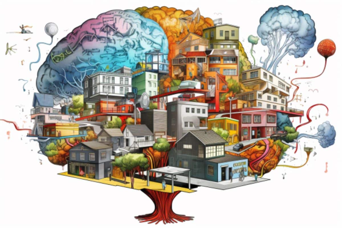 This shows a brain made of houses.