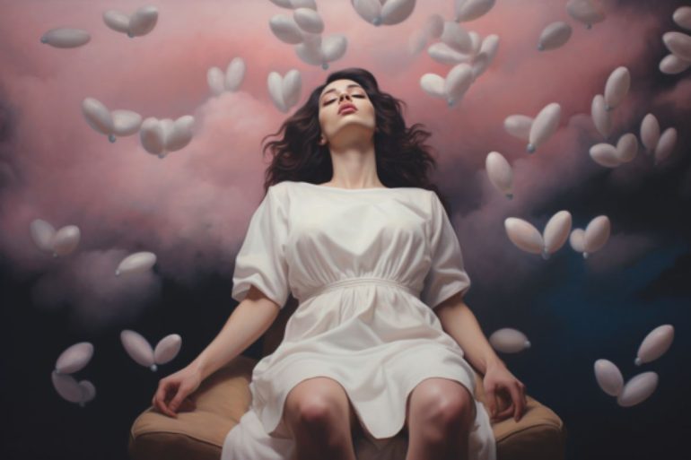 This shows a woman resting.