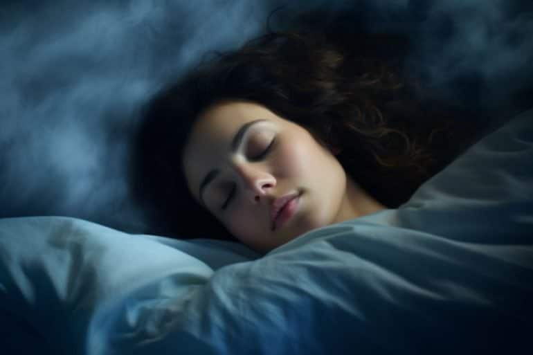 This shows a woman sleeping