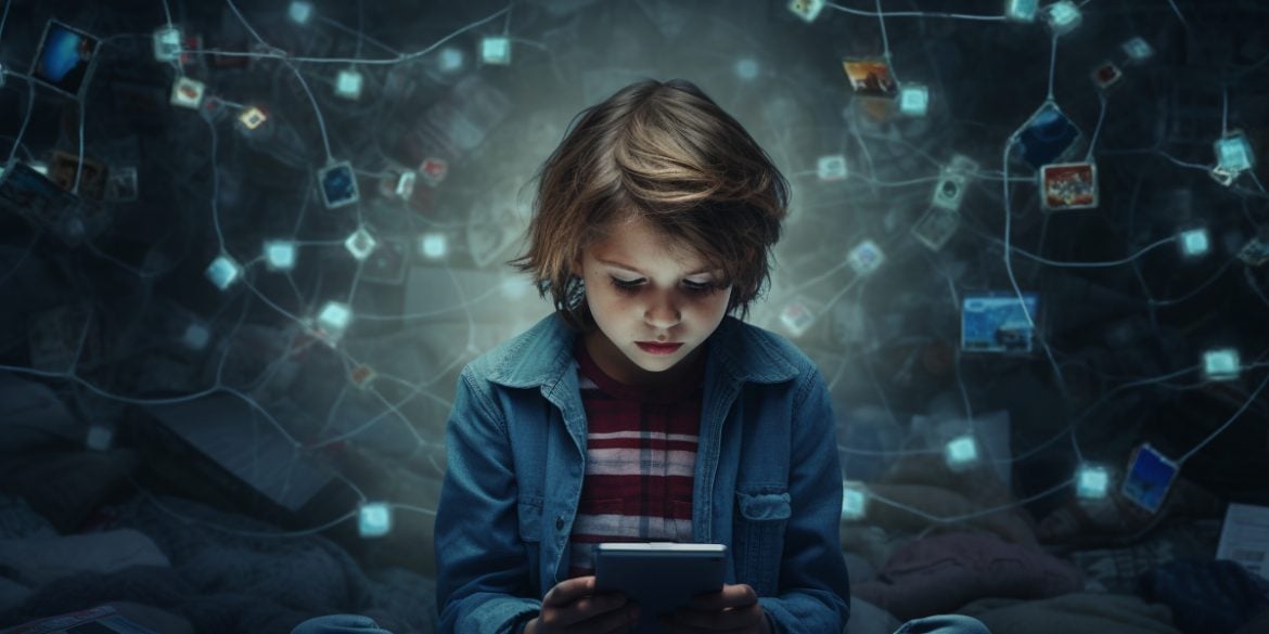 This shows a child looking at a tablet.