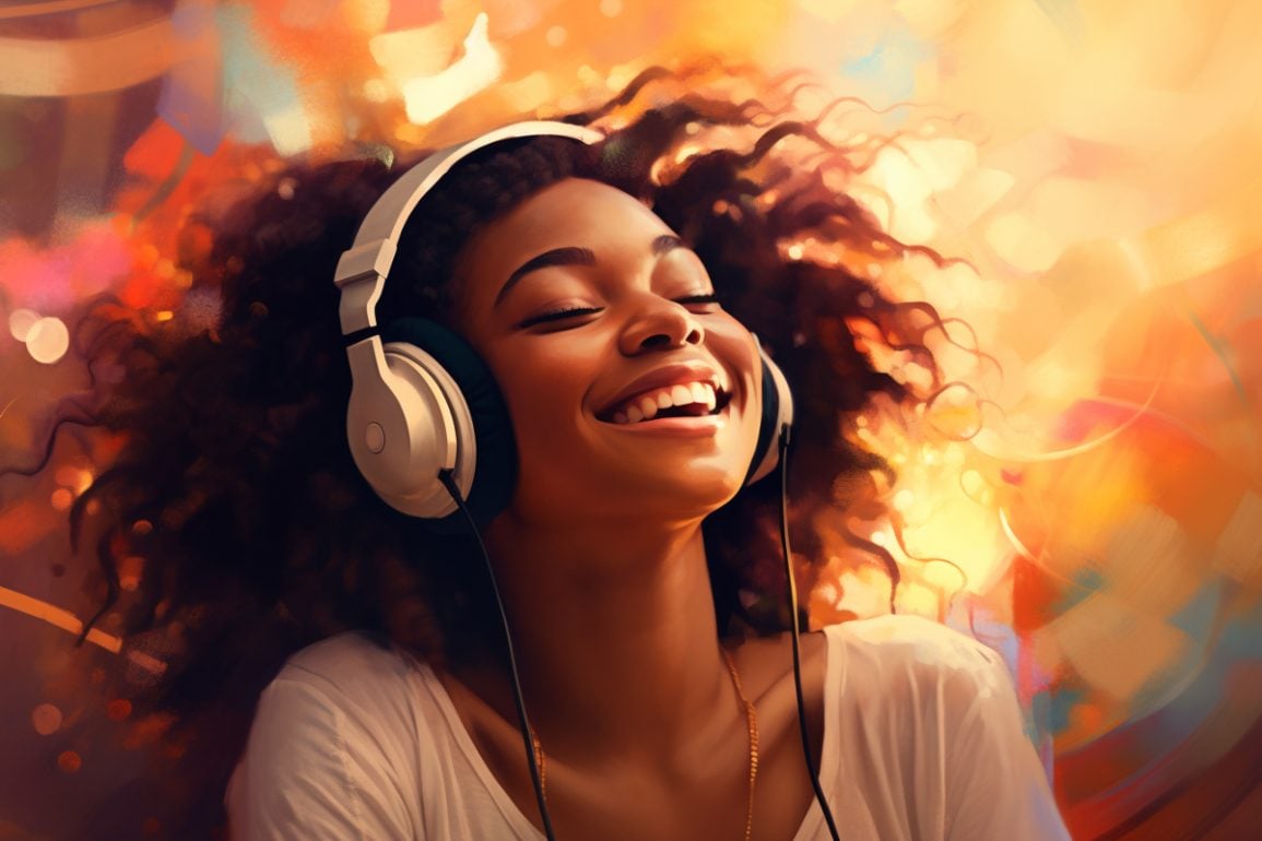 This shows a woman listening to music.