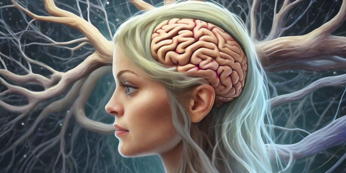 This shows a woman and a brain.