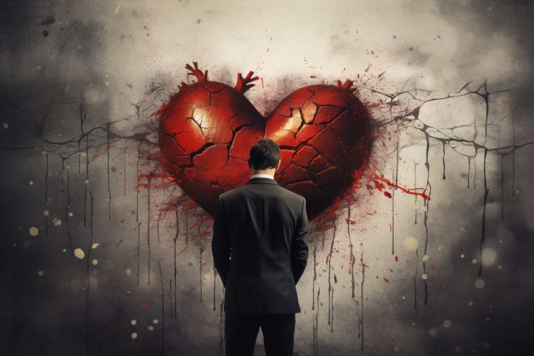 This shows a man standing next to a heart.