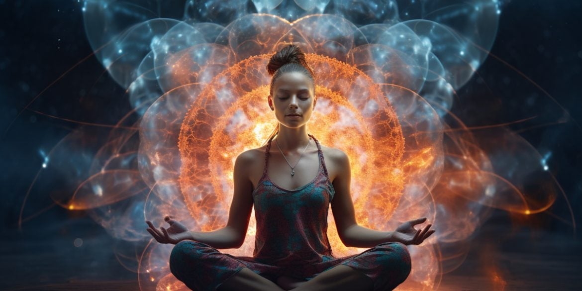 This shows a woman meditating.