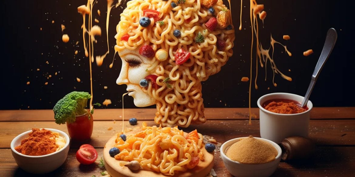 This shows food and a face.
