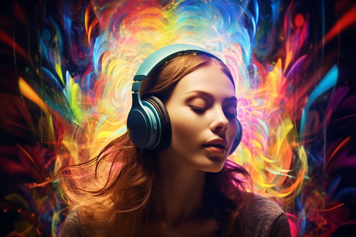This shows a woman in headphones.