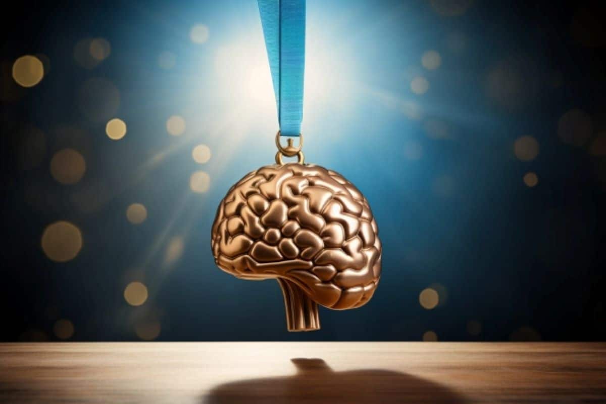 This shows a brain made into a medal.