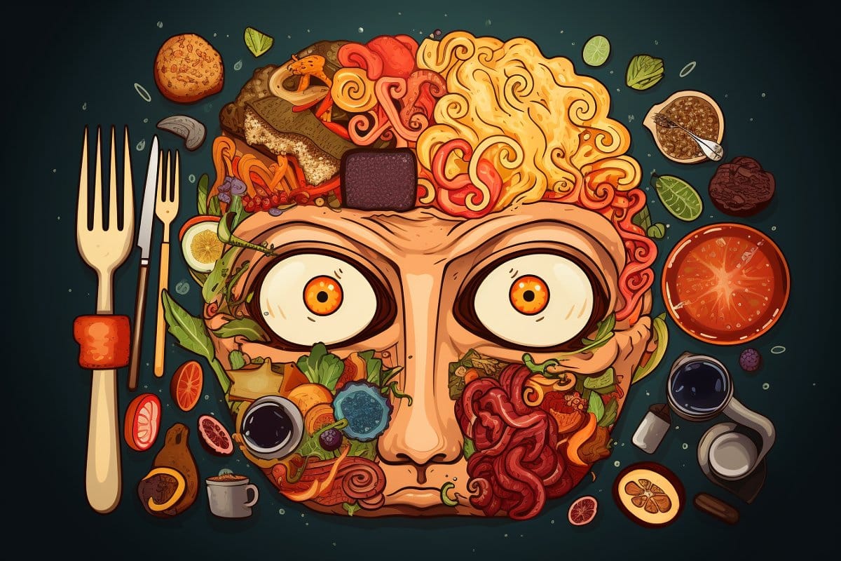 This shows a head made of food.