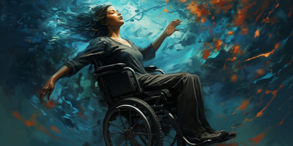 This shows a woman in a wheelchair.
