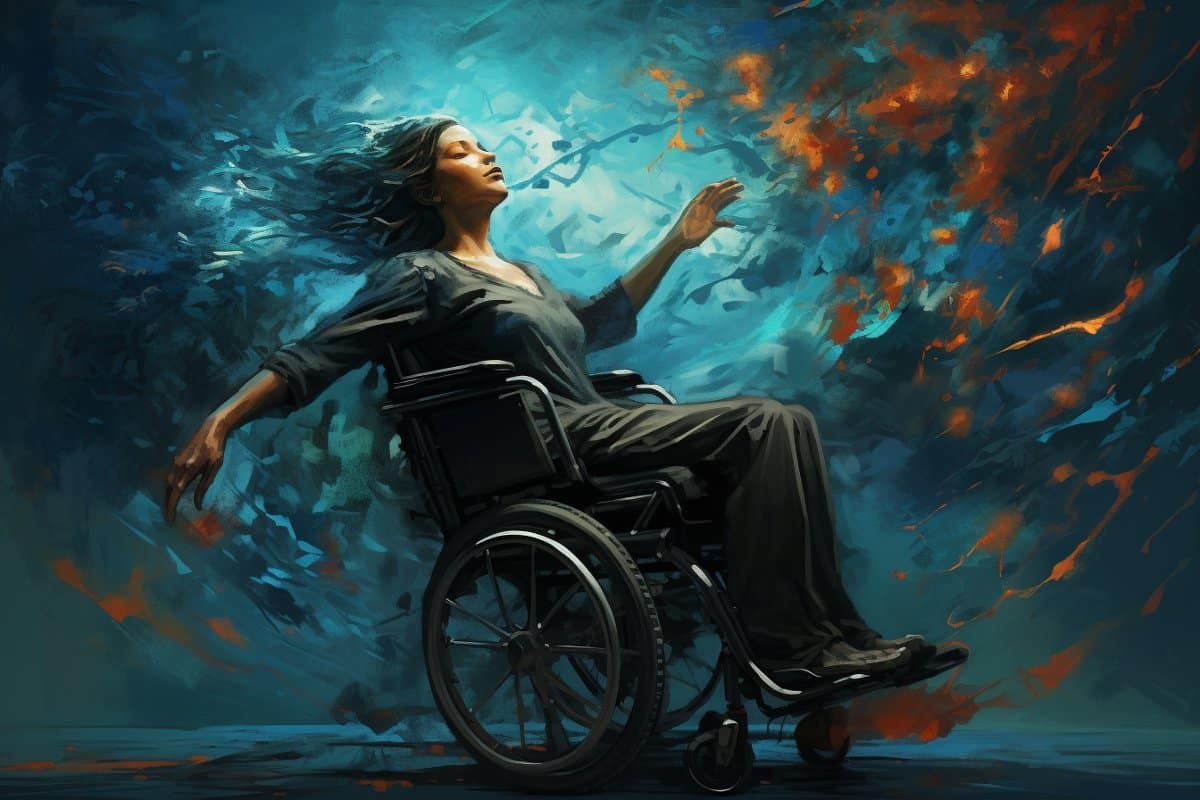 This shows a woman in a wheelchair.
