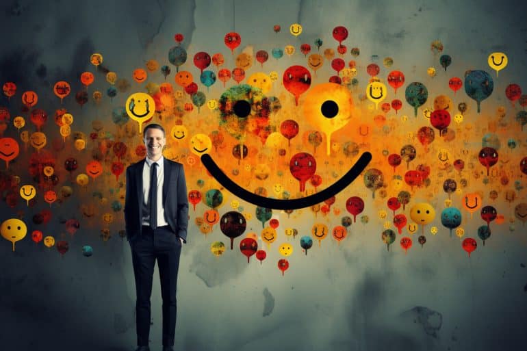 This shows a man and smiley emojis.
