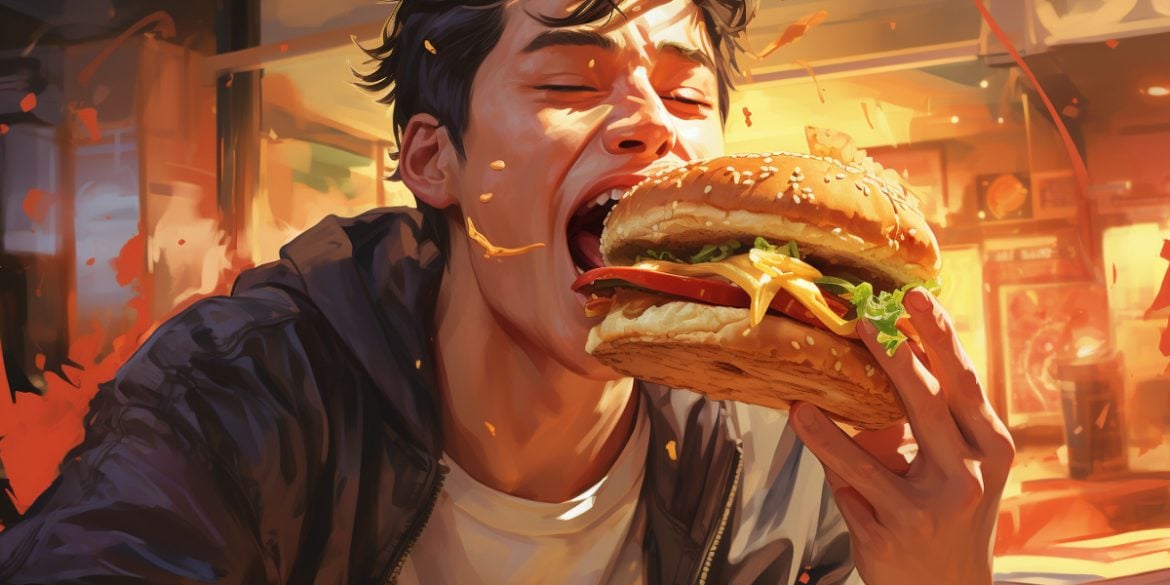 This shows a person eating a burger.