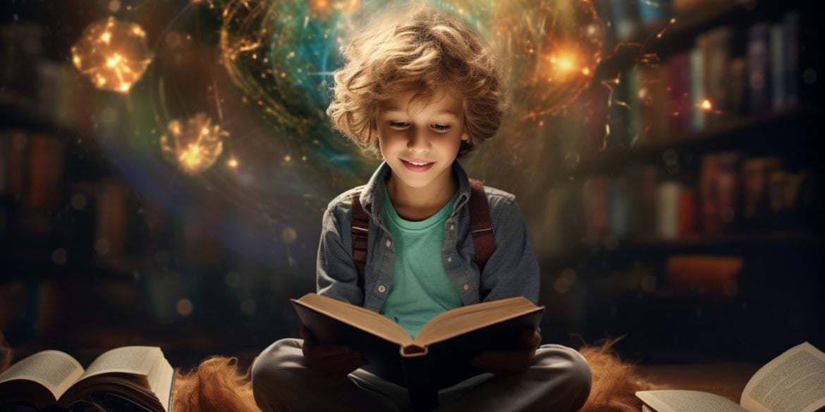 This shows a child with a book.