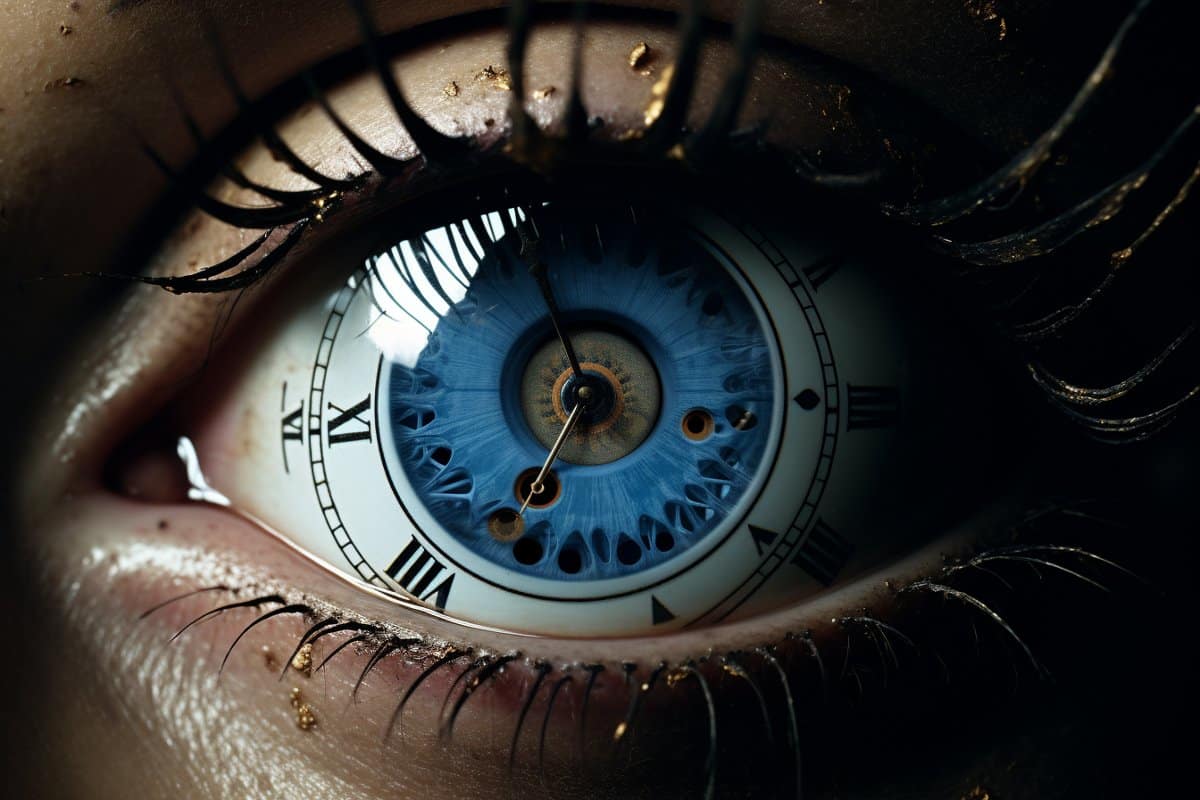 This shows an eye as a clock.