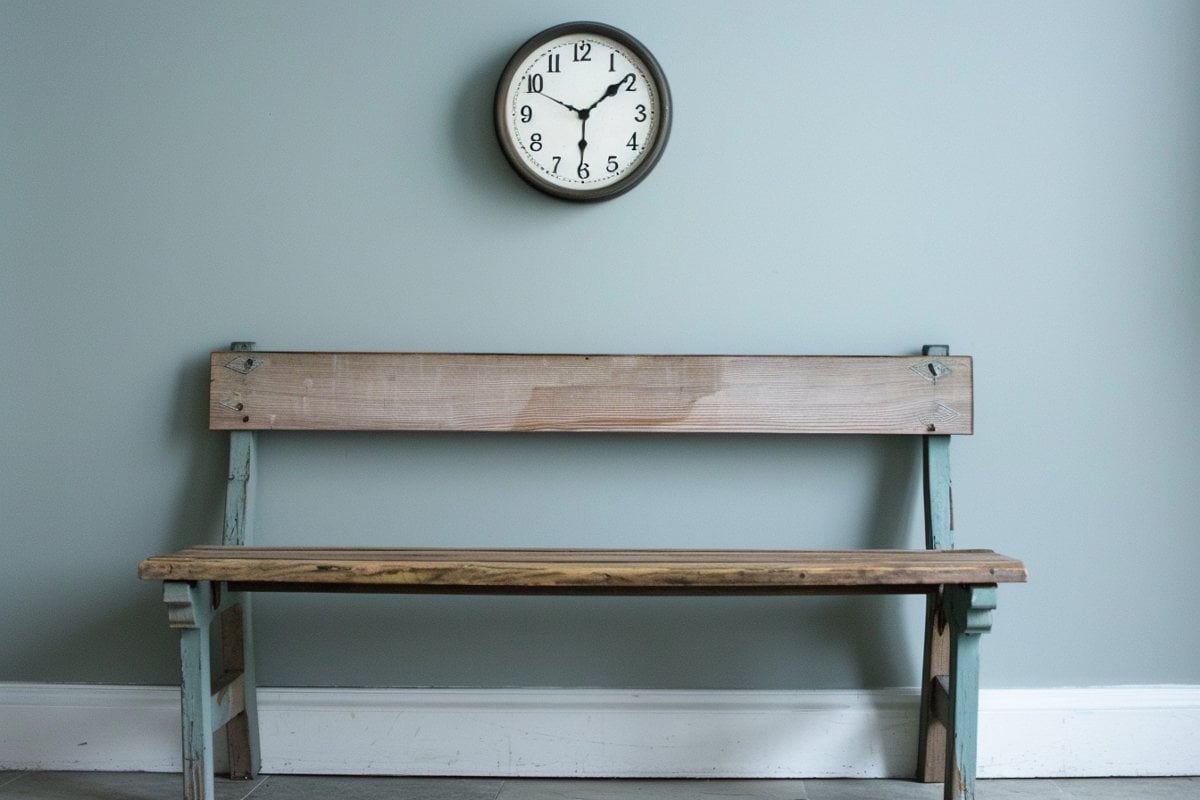 This shows a bench and a clock.