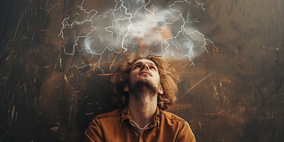 This shows a man with a cloud over his head.