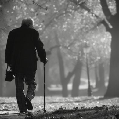 This shows an older man walking.